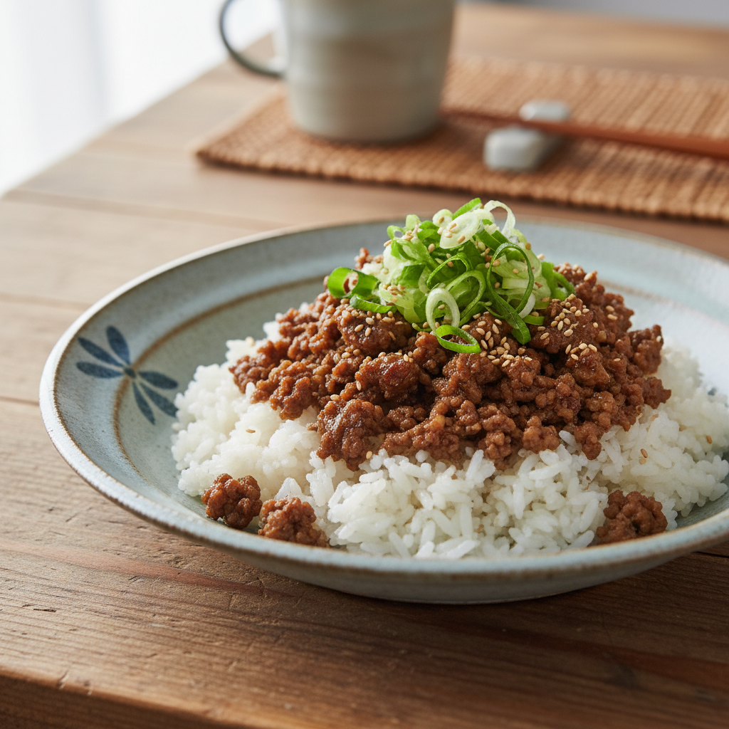 Finished Korean beef bowl served with rice