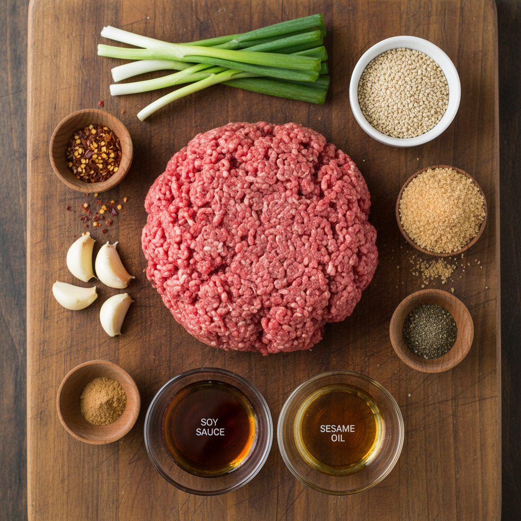 Ingredients for Korean beef bowl