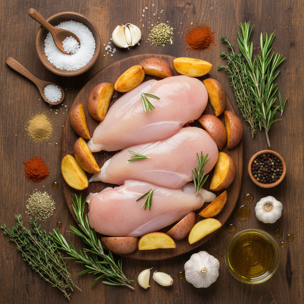 Ingredients for butter chicken laid out